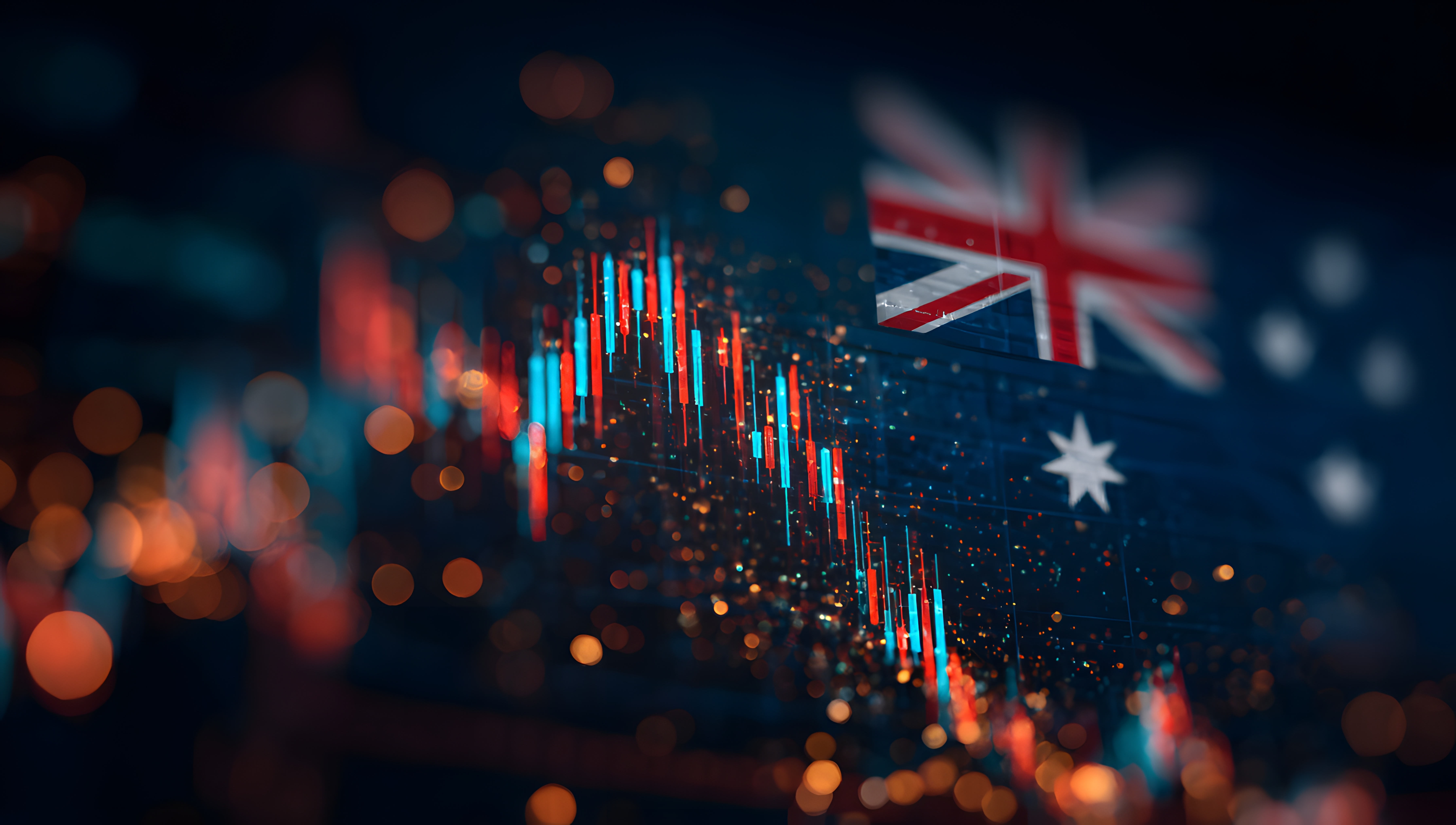 australian flag with candlestick bars