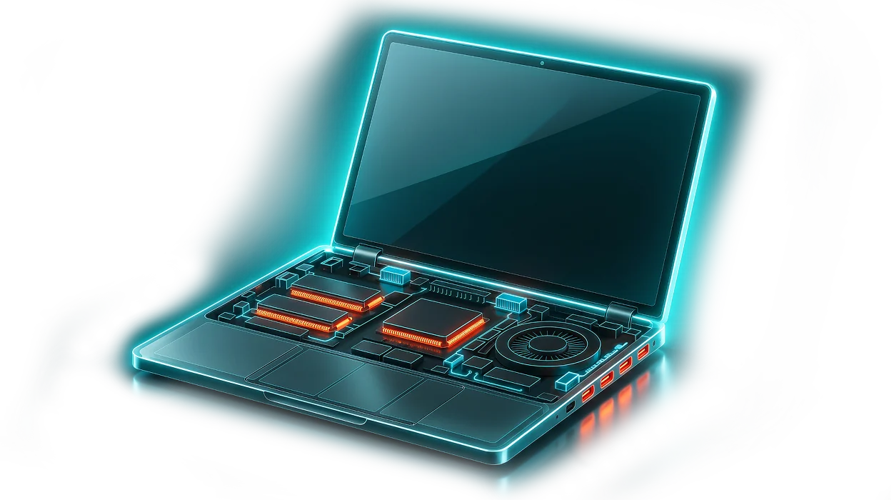 Laptop showing internal components